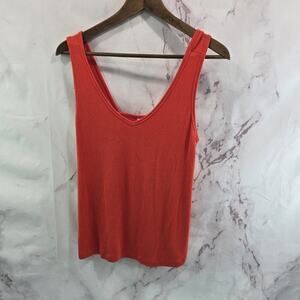 Cabi Tank Top Womens Small Orange Busy Geranium Ribbed Square Back 5935